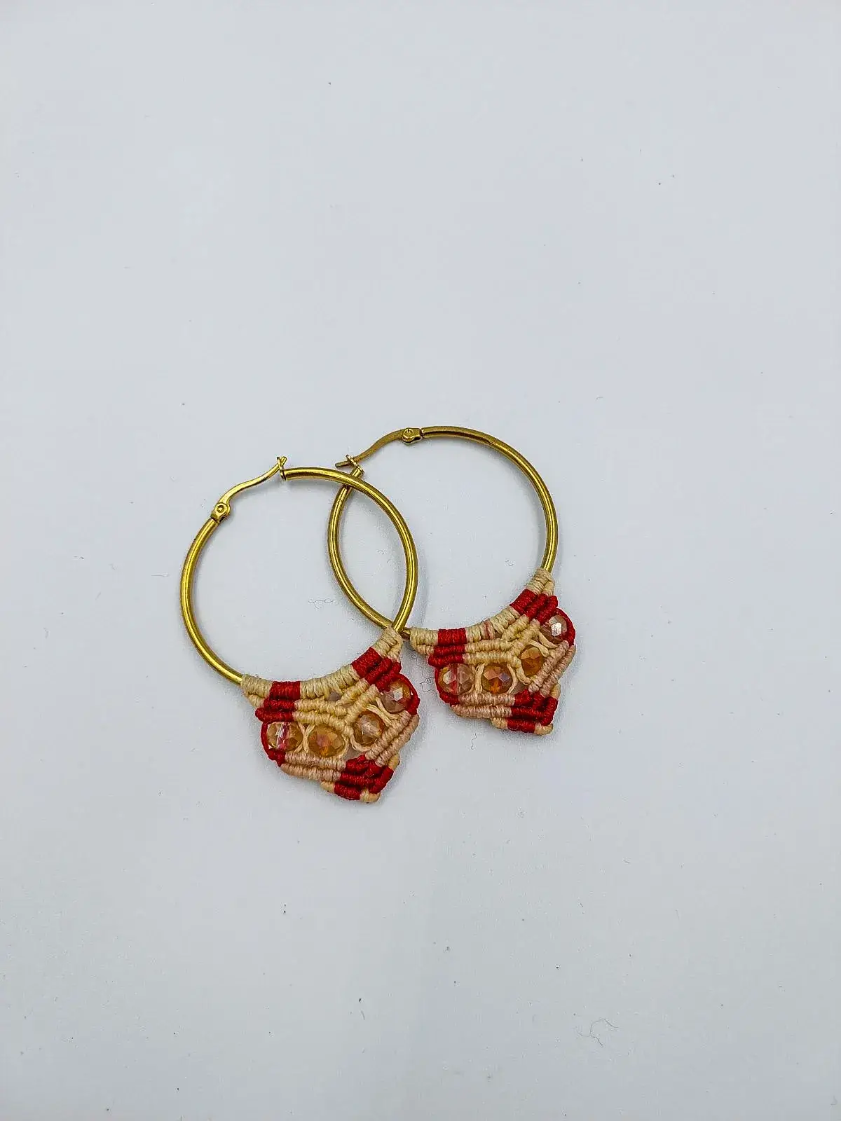 Macrame Earrings Red-Gold